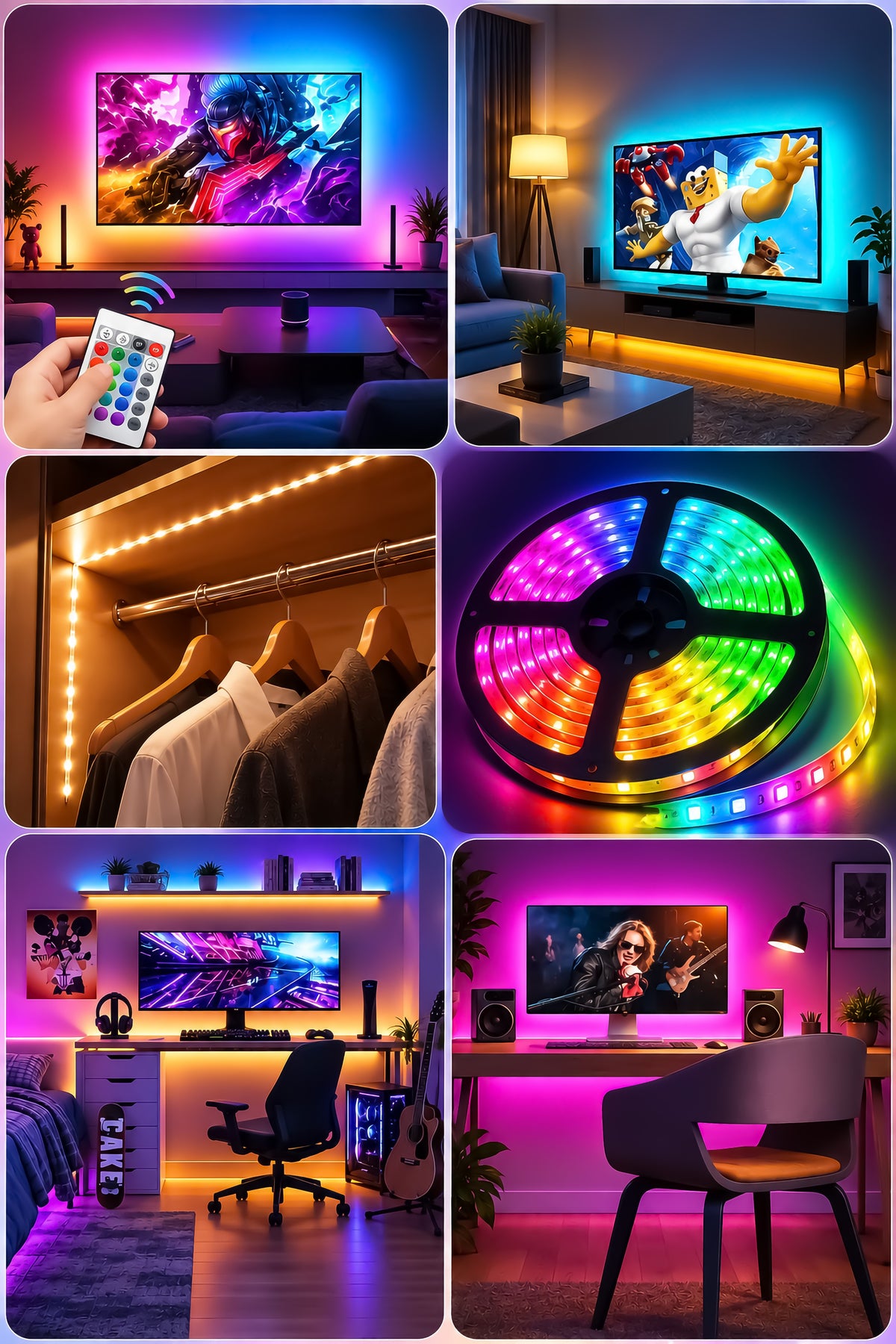 RGB Şerit Led Kumandalı 5 Metre 4 Animasyonlu 16 Renk Tak Çalıştır Şerit LED Işık Aydınlatma