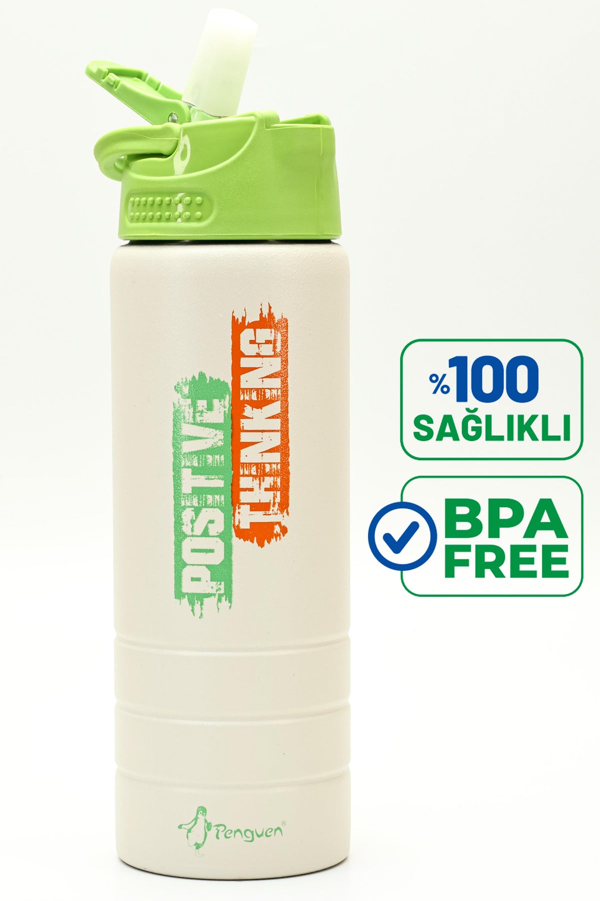 Paslanmaz 304 Çelik Matara Pipetli Motivasyon Matarası Suluğu 304 Çelik Suluk Yeşil 750 ml 1156