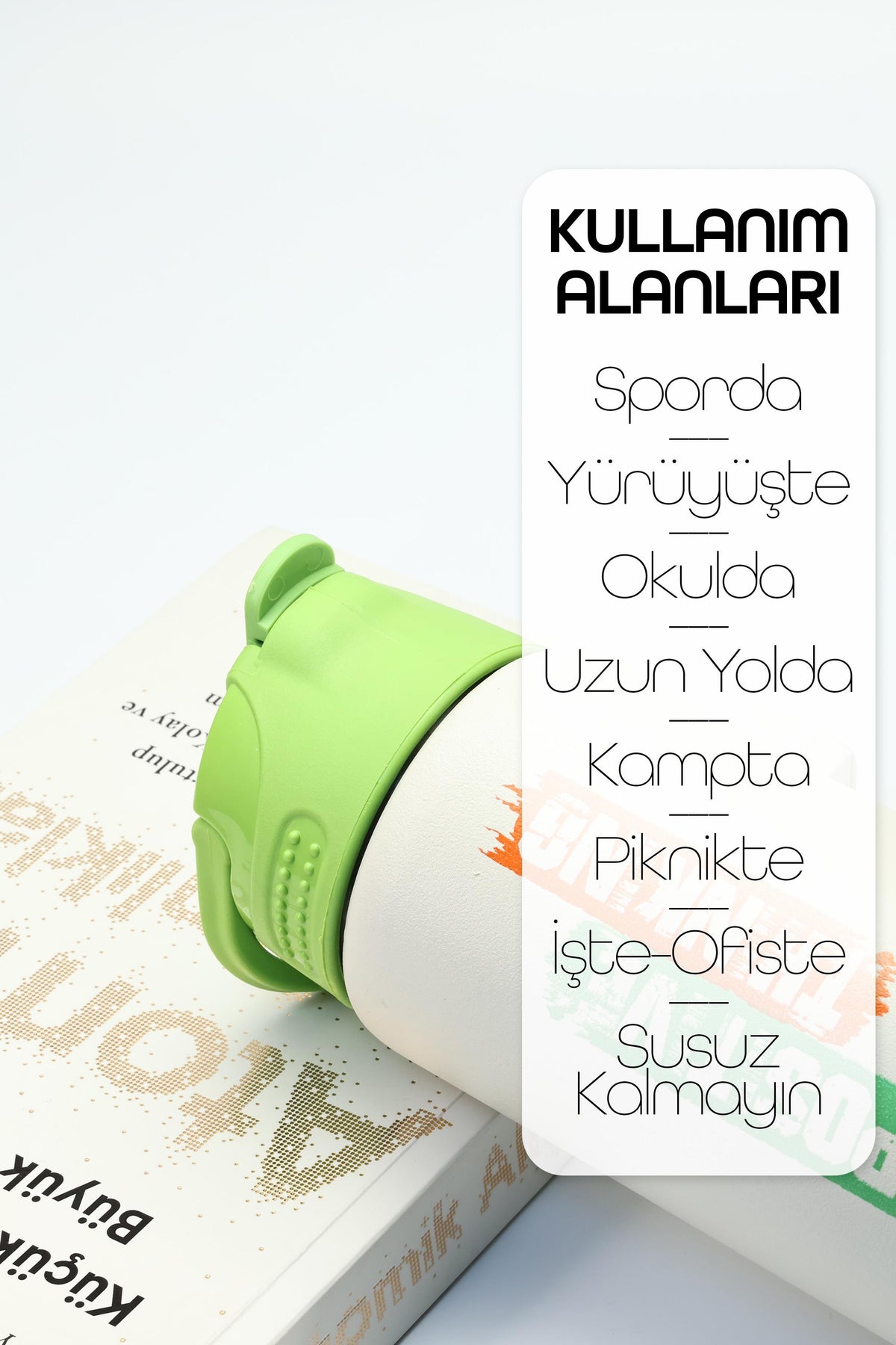 Paslanmaz 304 Çelik Matara Pipetli Motivasyon Matarası Suluğu 304 Çelik Suluk Yeşil 750 ml 1156