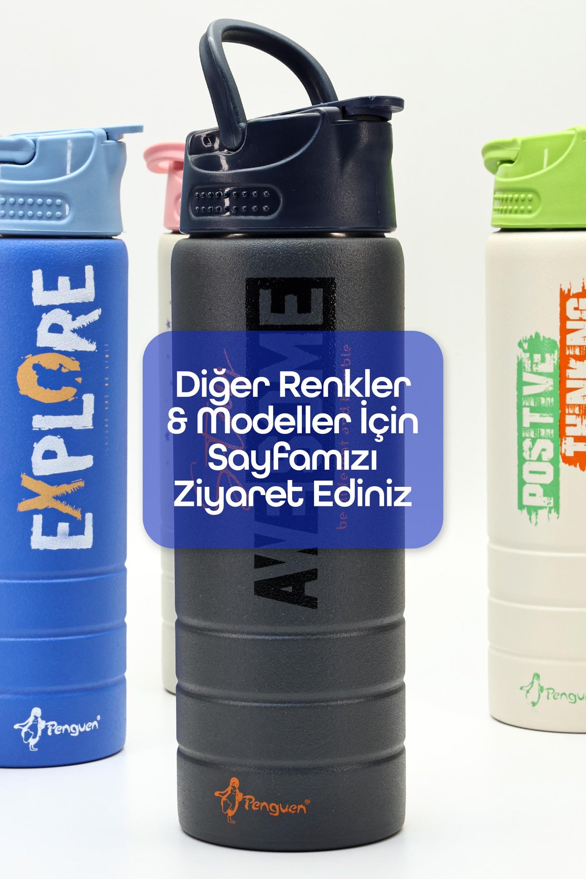 Paslanmaz 304 Çelik Matara Pipetli Motivasyon Matarası Suluğu 304 Çelik Suluk Yeşil 750 ml 1156