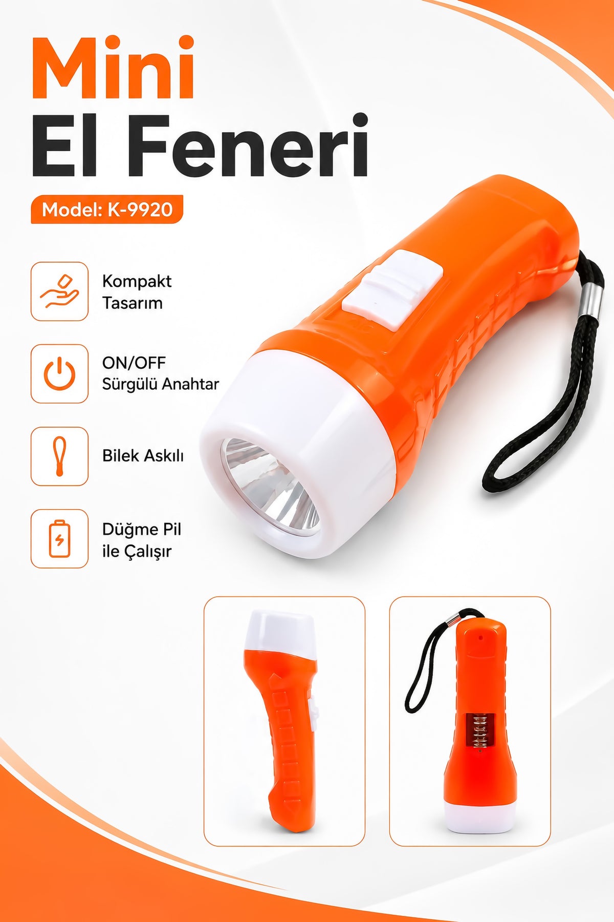 Pilli Mini El Feneri Anahtarlık Lambası Aydınlatma Işığı Deprem Çantası Feneri Kulplu 9920