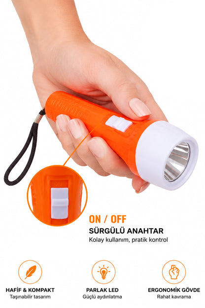 Pilli Mini El Feneri Anahtarlık Lambası Aydınlatma Işığı Deprem Çantası Feneri Kulplu 9920