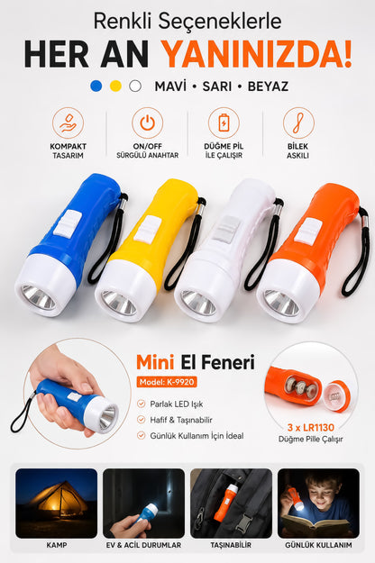 Pilli Mini El Feneri Anahtarlık Lambası Aydınlatma Işığı Deprem Çantası Feneri Kulplu 9920
