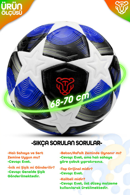 FT520 Şampiyonlar Ligi Futbol Topu 5 Numara – Mavi Desenli Antrenman ve Maç Topu