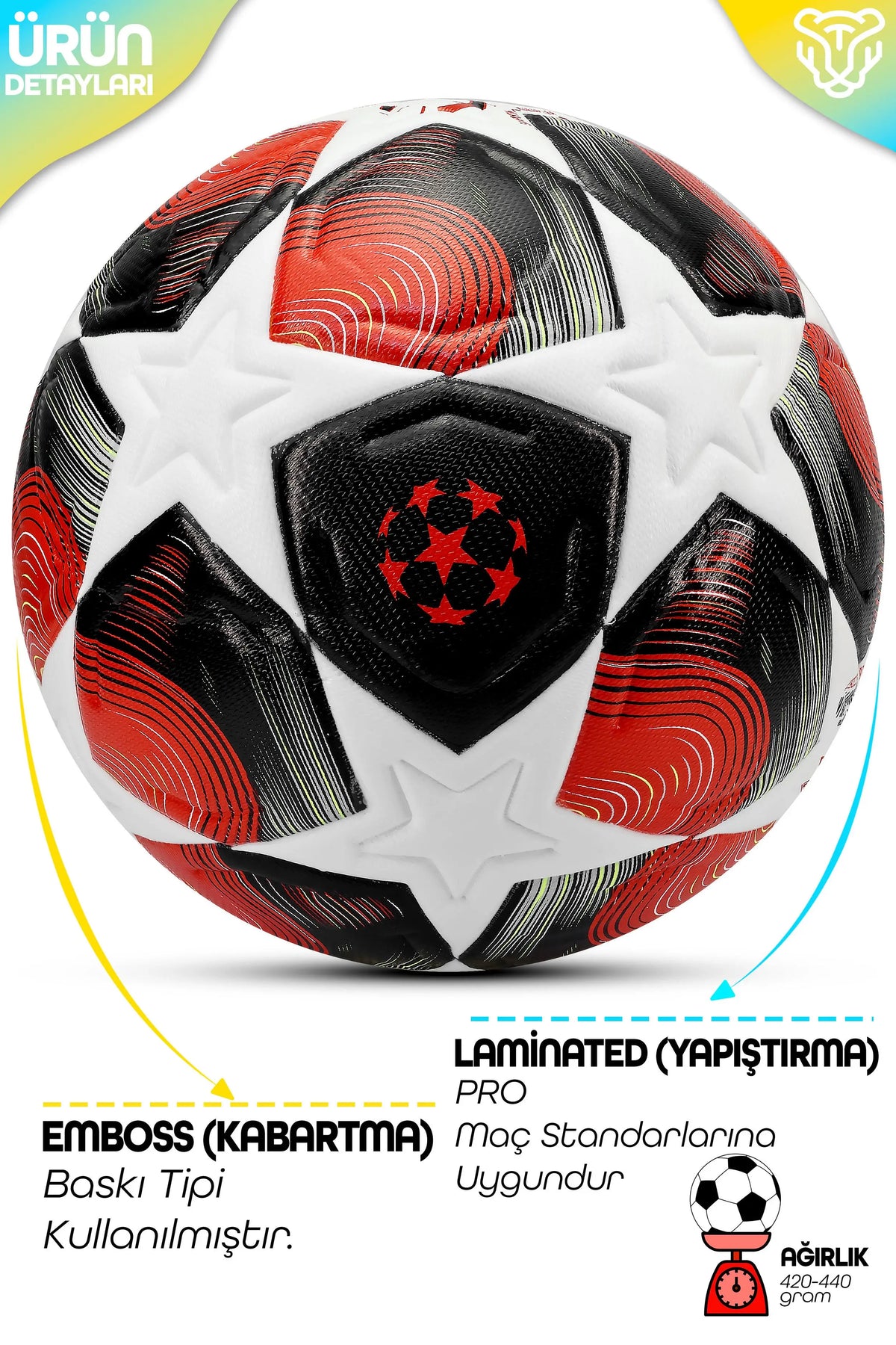 FT520 Şampiyonlar Ligi Futbol Topu 5 Numara – Kırmızı Desenli Antrenman ve Maç Topu
