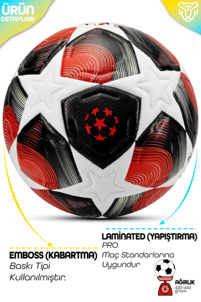 FT520 Şampiyonlar Ligi Futbol Topu 5 Numara – Kırmızı Desenli Antrenman ve Maç Topu