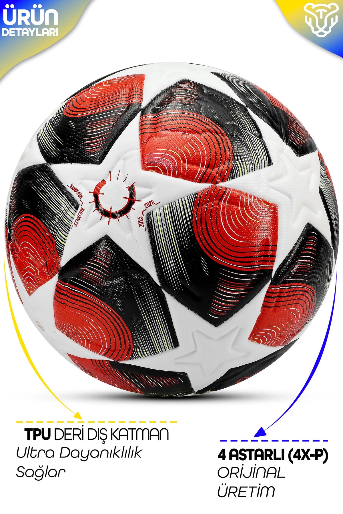 FT520 Şampiyonlar Ligi Futbol Topu 5 Numara – Kırmızı Desenli Antrenman ve Maç Topu
