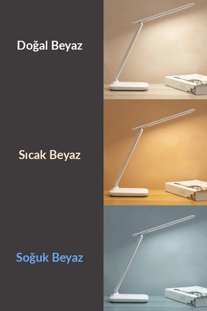 Şarjlı Masa Lambası 3 Renk Dokunmatik Telefon Standlı Kademeli Çalışma Okuma Işığı Lambası 9W Beyaz