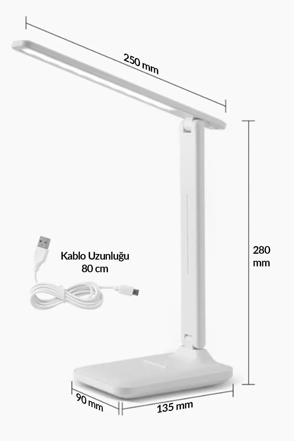 Şarjlı Masa Lambası 3 Renk Dokunmatik Telefon Standlı Kademeli Çalışma Okuma Işığı Lambası 9W Beyaz