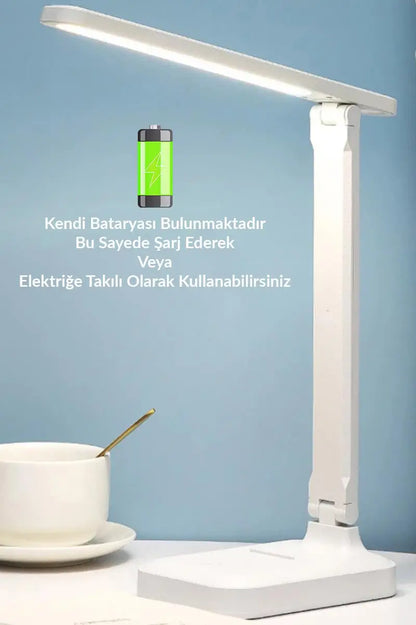 Şarjlı Masa Lambası 3 Renk Dokunmatik Telefon Standlı Kademeli Çalışma Okuma Işığı Lambası 9W Beyaz
