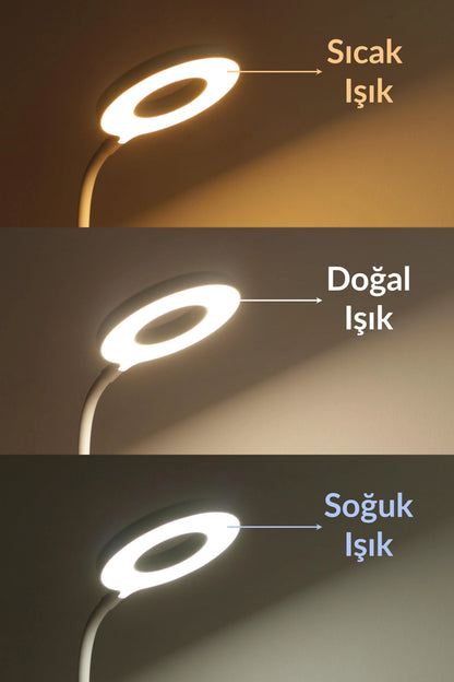 Şarjlı Masa Lambası Dokunmatik 3 Renk 24 Led Telefon Standlı Kademeli Çalışma Okuma Işığı Lambası
