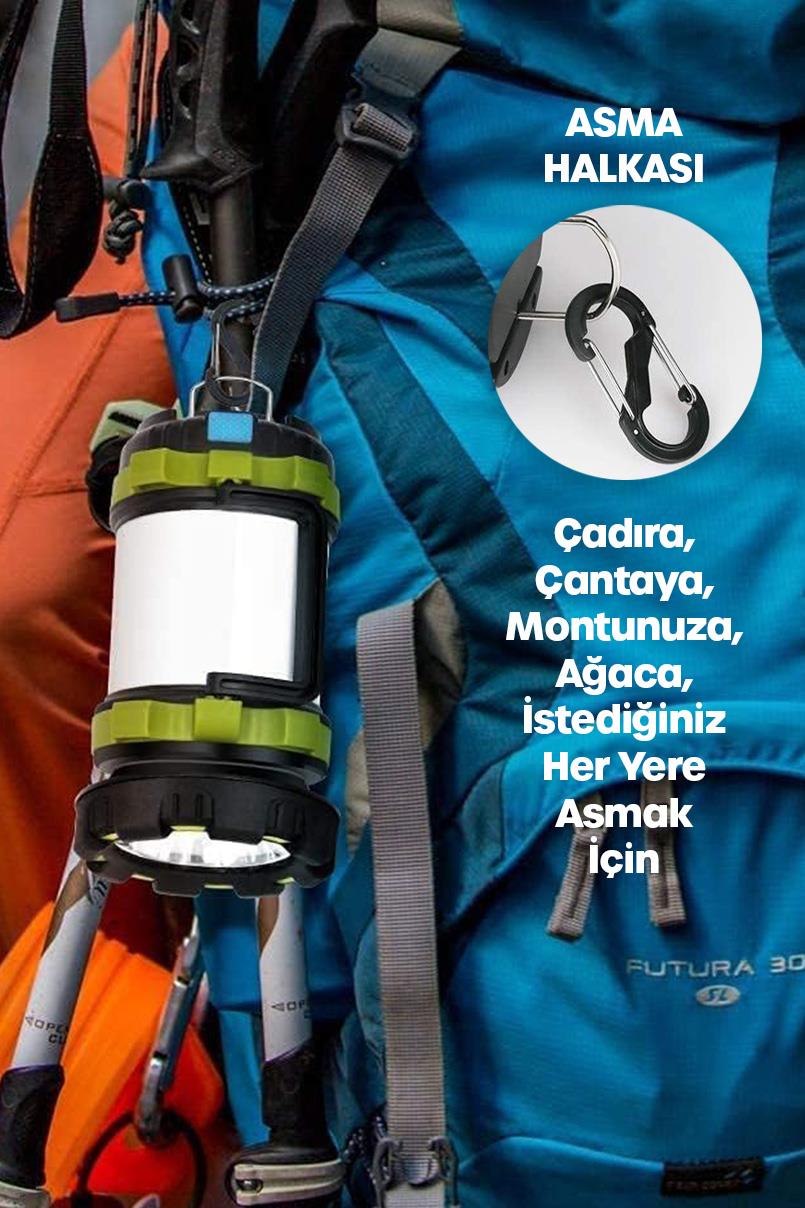 6 MOD Şarjlı Kamp Lambası El Feneri Powerbank Özellikli Su Geçirmez LED Işıldak Yeşil 47703
