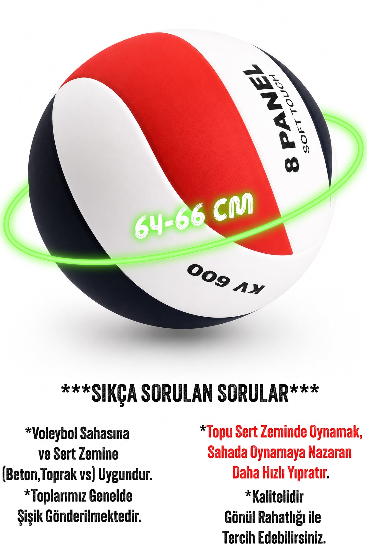 Voleybol Topu Swirl Soft Touch Yapıştırma Yumuşak Yüzey 8 Panel 5 Numara Kırmızı Beyaz KV600