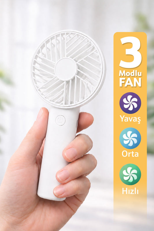 Standlı 3 MOD Şarjlı El Fanı 3 Kademe Seyahat Masaüstü Vantilatör Taşınabilir Mini Fan Beyaz F137