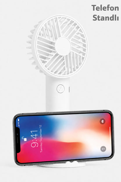 Standlı 3 MOD Şarjlı El Fanı 3 Kademe Seyahat Masaüstü Vantilatör Taşınabilir Mini Fan Beyaz F137