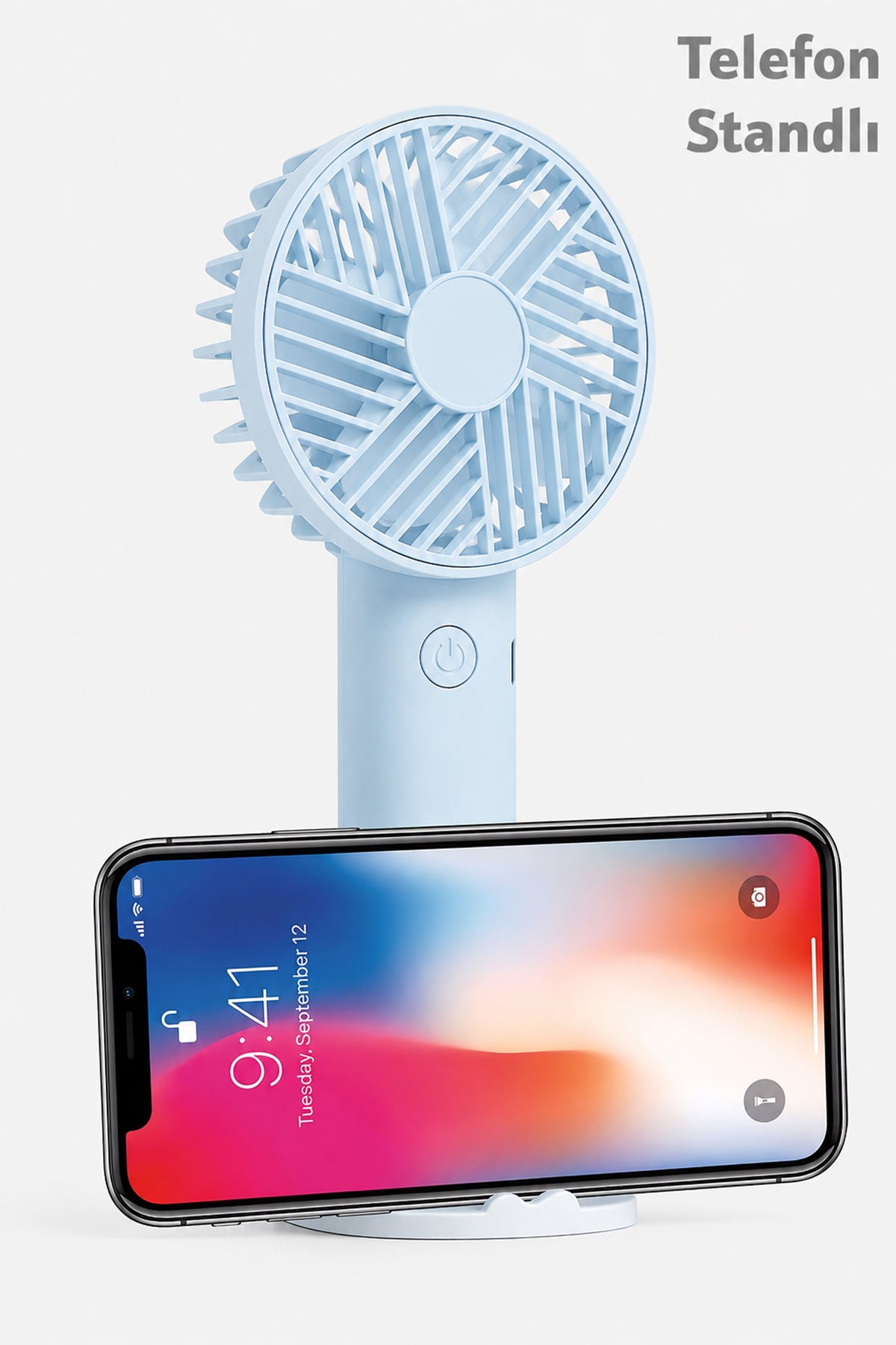 Standlı 3 MOD Şarjlı El Fanı 3 Kademe Seyahat Masaüstü Vantilatör Taşınabilir Mini Fan Mavi F137