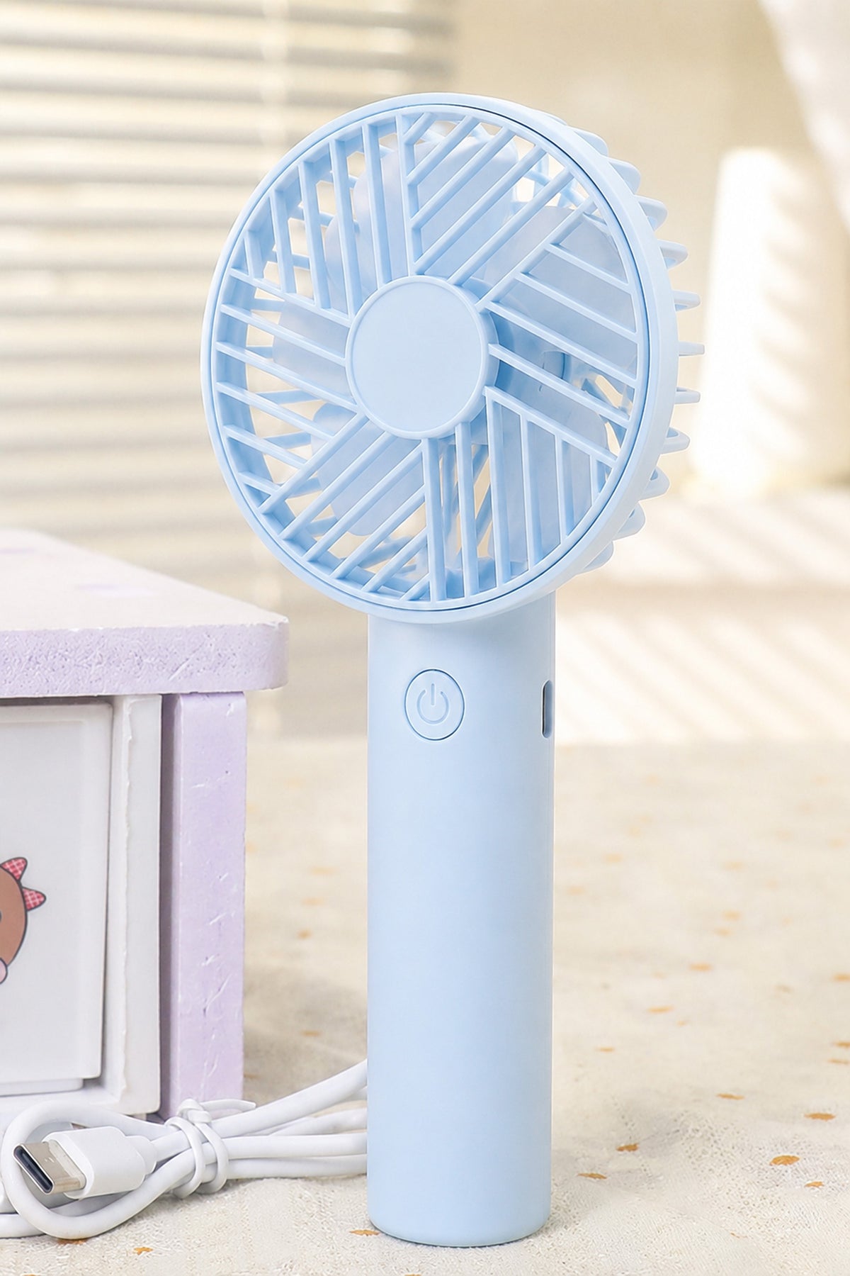 Standlı 3 MOD Şarjlı El Fanı 3 Kademe Seyahat Masaüstü Vantilatör Taşınabilir Mini Fan Mavi F137