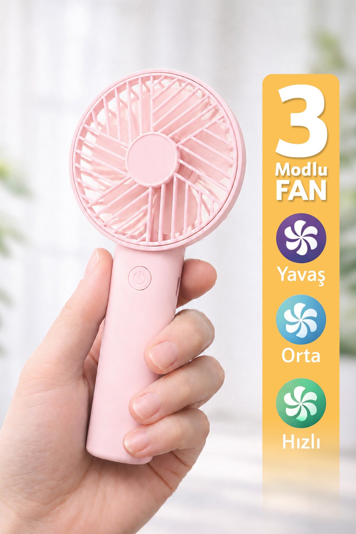 Standlı 3 MOD Şarjlı El Fanı 3 Kademe Seyahat Masaüstü Vantilatör Taşınabilir Mini Fan Pembe F137