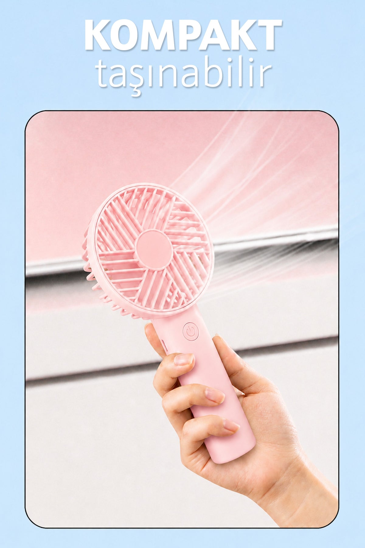 Standlı 3 MOD Şarjlı El Fanı 3 Kademe Seyahat Masaüstü Vantilatör Taşınabilir Mini Fan Pembe F137