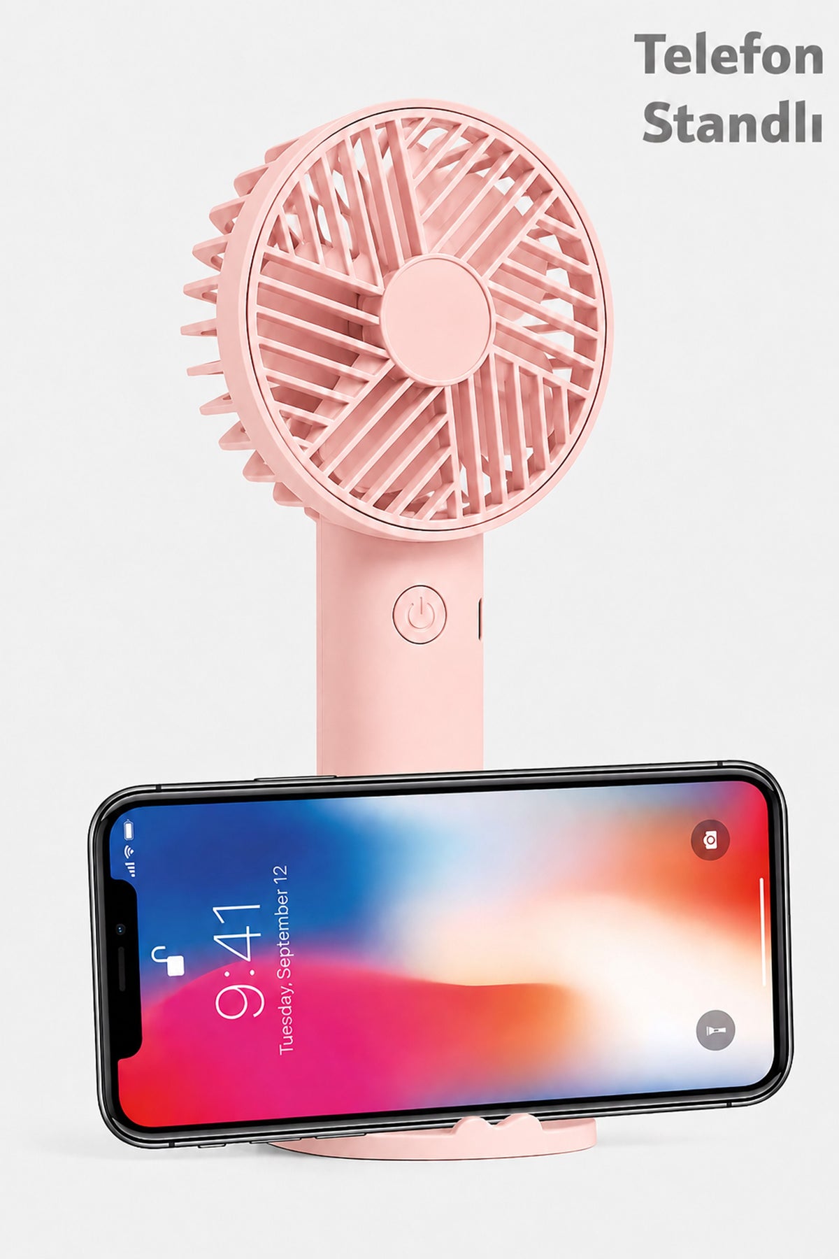 Standlı 3 MOD Şarjlı El Fanı 3 Kademe Seyahat Masaüstü Vantilatör Taşınabilir Mini Fan Pembe F137