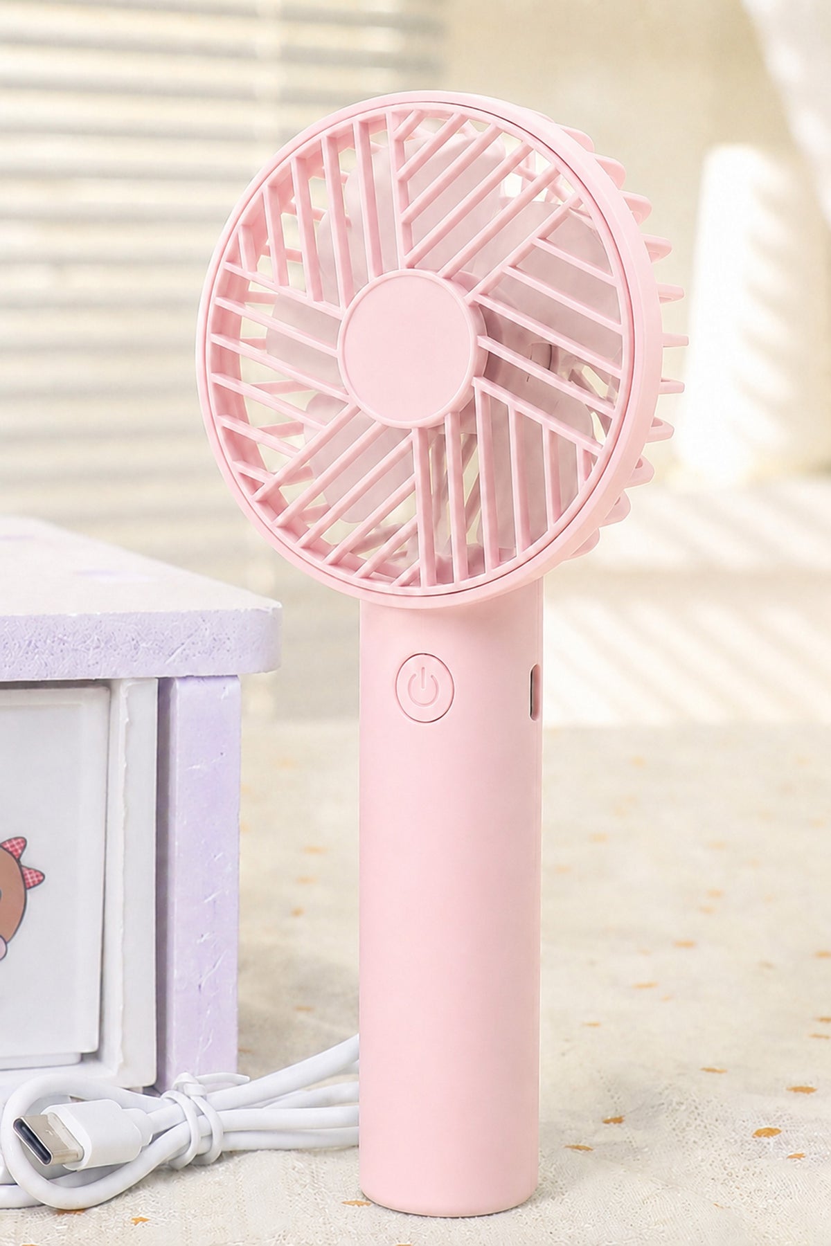 Standlı 3 MOD Şarjlı El Fanı 3 Kademe Seyahat Masaüstü Vantilatör Taşınabilir Mini Fan Pembe F137