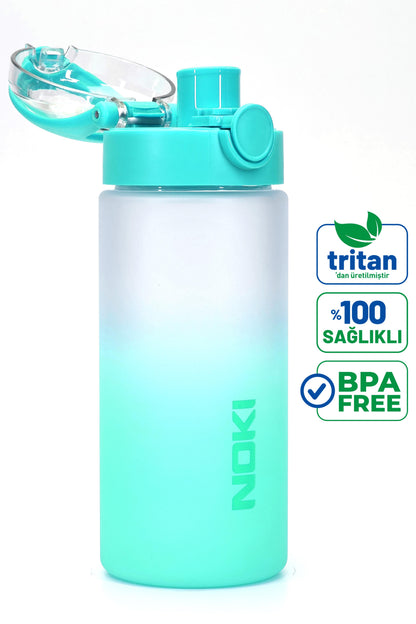 Su Matarası Tritan Geniş Ağız Su Şişesi Gradyan Spor Matarası Suluğu BPAsız 500 mL Turkuaz 0109