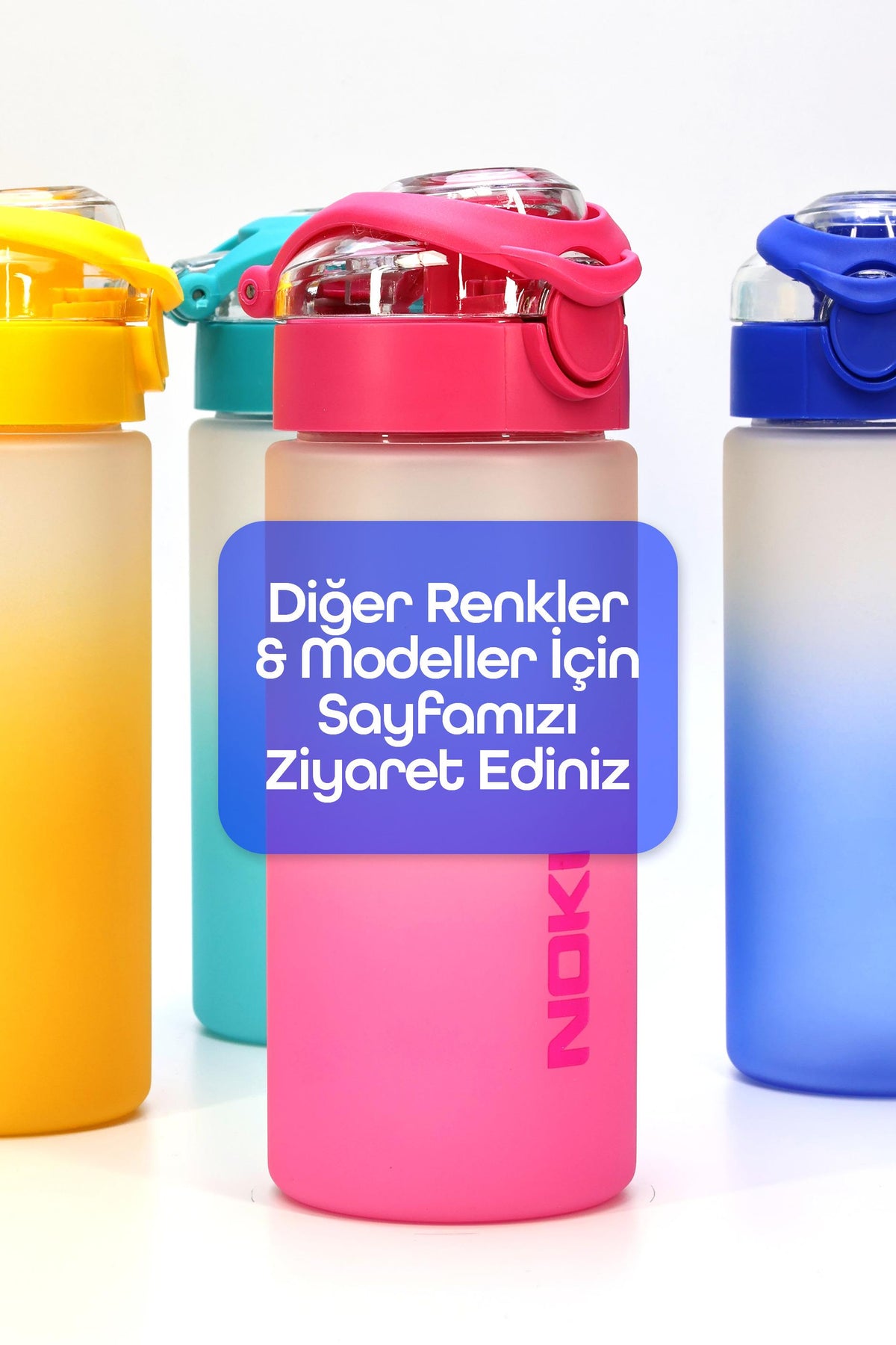 Su Matarası Tritan Geniş Ağız Su Şişesi Gradyan Spor Matarası Suluğu BPAsız 500 mL Turkuaz 0109