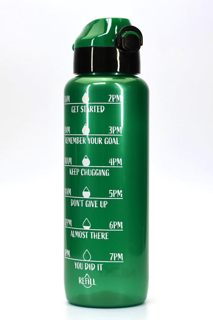 Su Matarası Tritan Geniş Ağız Su Şişesi Motivasyon Spor Matarası Suluğu BPAsız 1000 mL Yeşil T0103