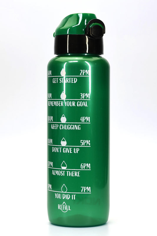 Su Matarası Tritan Geniş Ağız Su Şişesi Motivasyon Spor Matarası Suluğu BPAsız 1000 mL Yeşil T0103