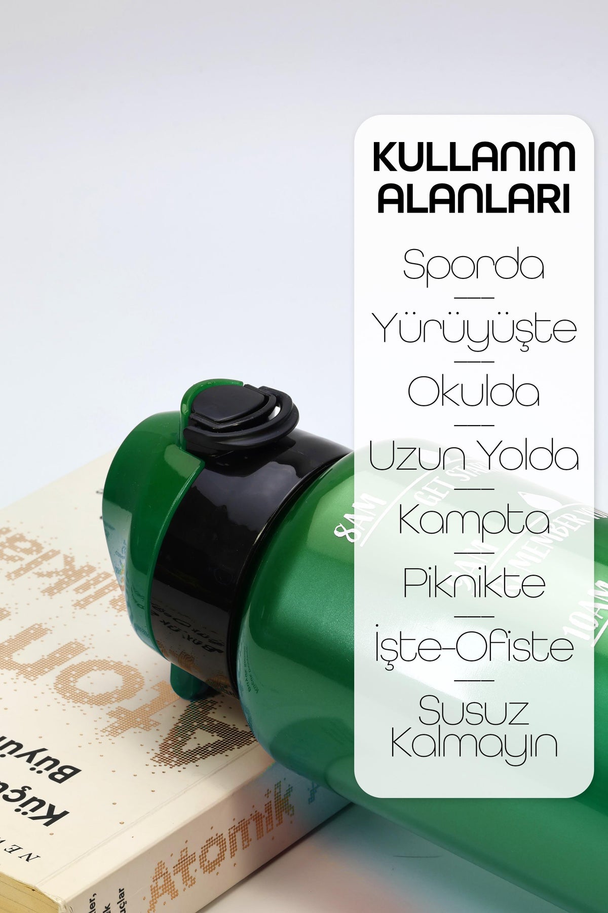 Su Matarası Tritan Geniş Ağız Su Şişesi Motivasyon Spor Matarası Suluğu BPAsız 1000 mL Yeşil T0103