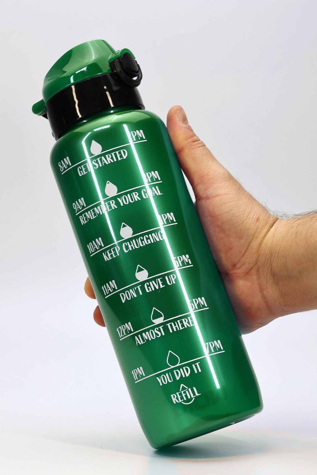 Su Matarası Tritan Geniş Ağız Su Şişesi Motivasyon Spor Matarası Suluğu BPAsız 1000 mL Yeşil T0103