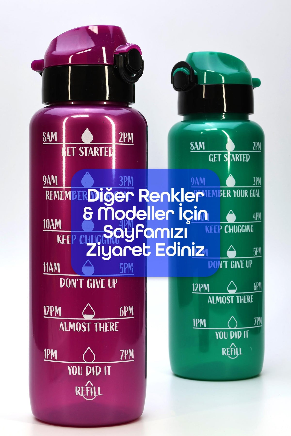 Su Matarası Tritan Geniş Ağız Su Şişesi Motivasyon Spor Matarası Suluğu BPAsız 1000 mL Yeşil T0103
