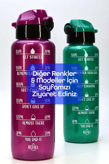 Su Matarası Tritan Geniş Ağız Su Şişesi Motivasyon Spor Matarası Suluğu BPAsız 1000 mL Yeşil T0103