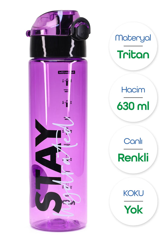 Su Matarası Tritan Geniş Ağız Su Şişesi Stay Hydrated Spor Matarası Suluğu BPAsız 630 mL Mor 0102