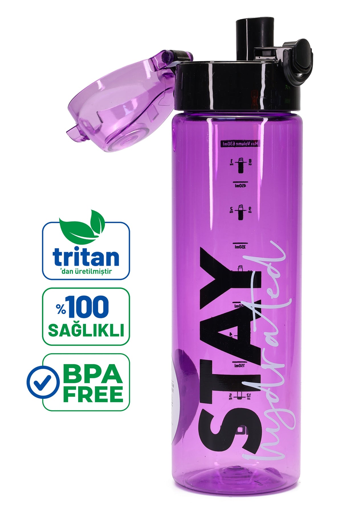 Su Matarası Tritan Geniş Ağız Su Şişesi Stay Hydrated Spor Matarası Suluğu BPAsız 630 mL Mor 0102