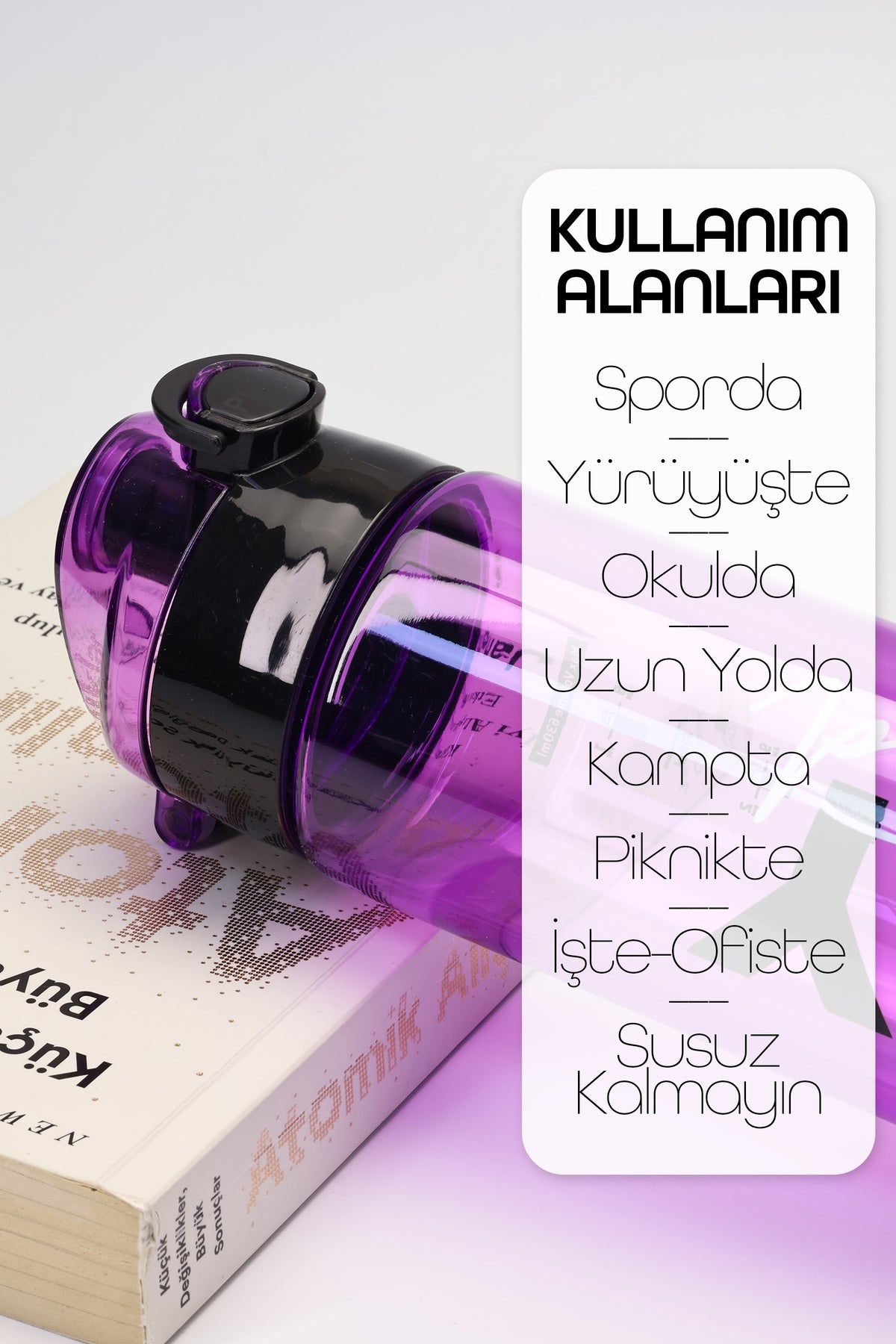 Su Matarası Tritan Geniş Ağız Su Şişesi Stay Hydrated Spor Matarası Suluğu BPAsız 630 mL Mor 0102