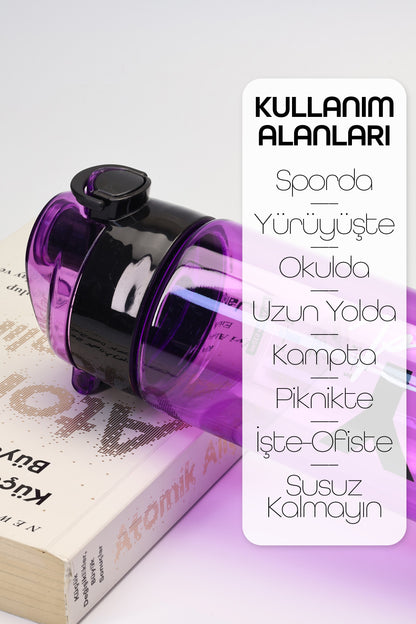 Su Matarası Tritan Geniş Ağız Su Şişesi Stay Hydrated Spor Matarası Suluğu BPAsız 630 mL Mor 0102