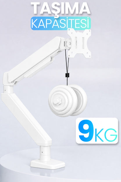 Tek Kollu Monitör Kolu VESA Uyumlu Hareket Ayarlanabilir Monitör Standı 17-32" 9KG Kapasite Beyaz